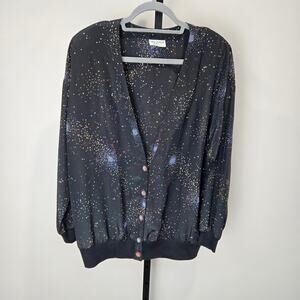 Vintage‎ Sir James USA Bomer Cardigan Jacket Nylon Constellation Black Fairy Med